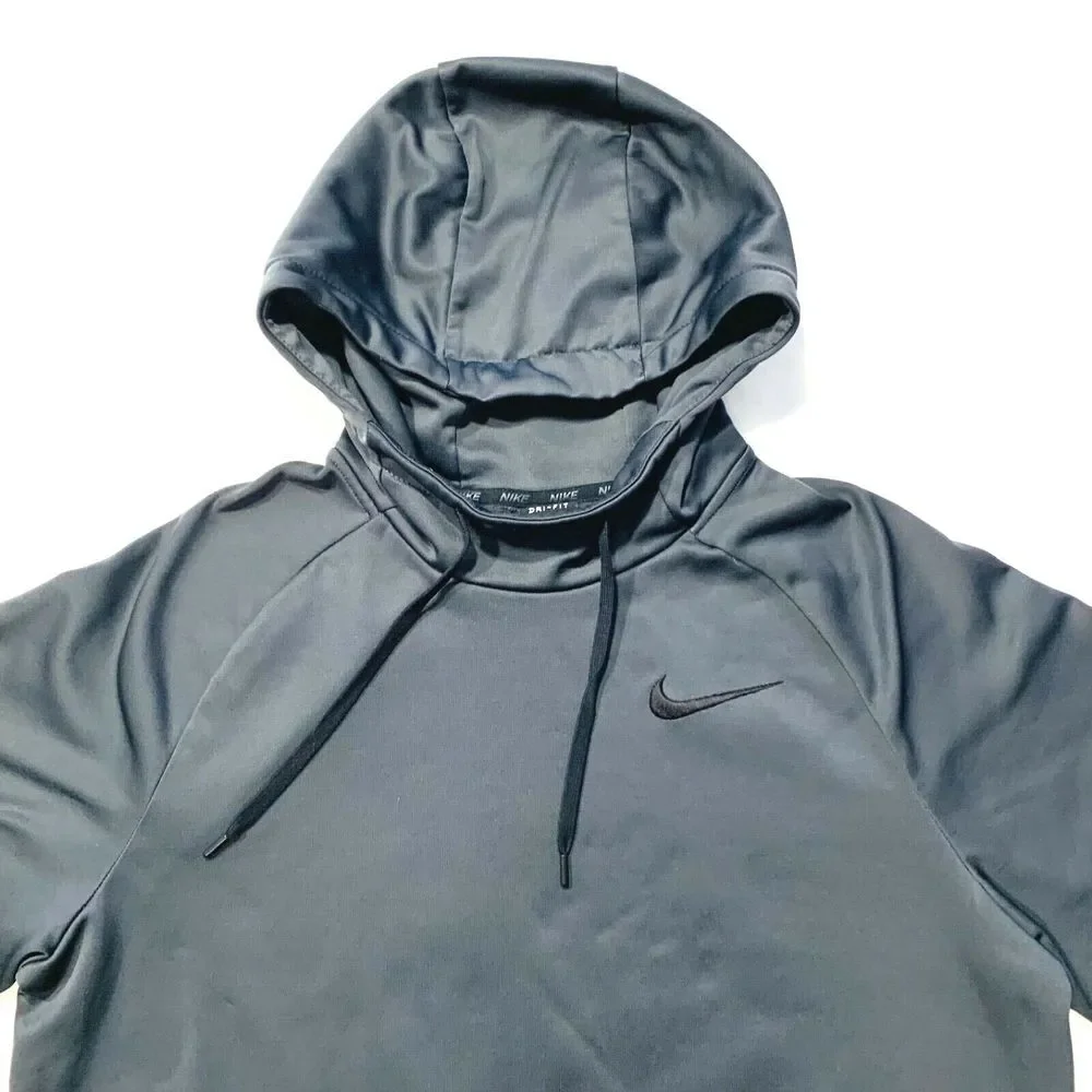 Nike Dri-Fit‎ Hoodie Sweatshirt Fleece Lined Relaxed Fit Swoosh Black Gray M EUC